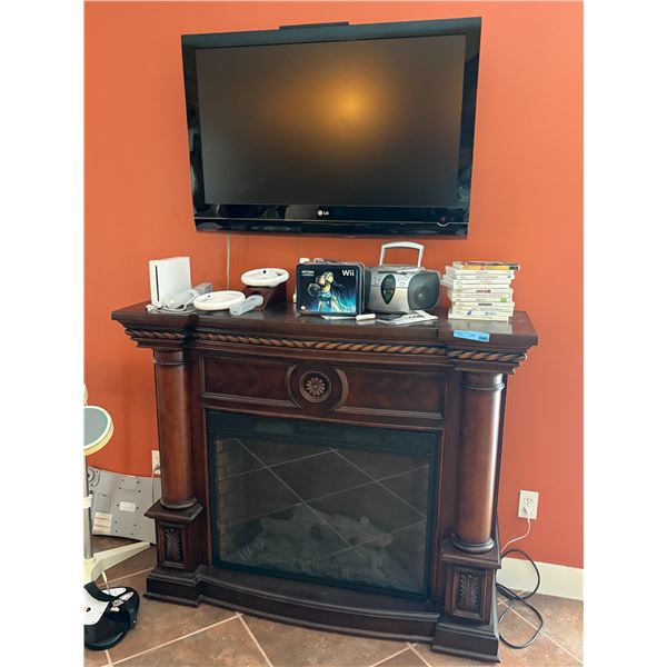 LG TV w/Fireplace (Contents Not Included on Shelf)