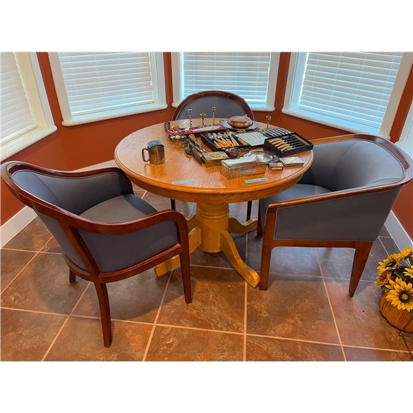 Wood Table w/3 Various Chairs