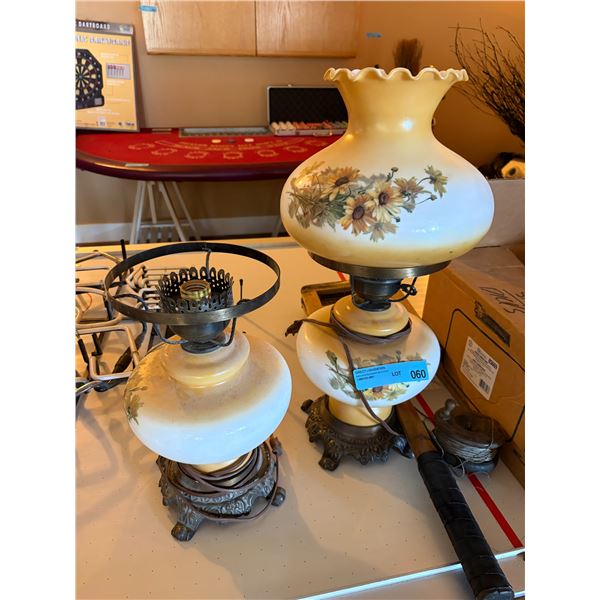 Pair of Floral Lamps (1 Missing Chade)