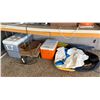 Image 1 : Group of Coolers, Wood Crate & Inflatable Tube