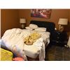 Image 1 : Group of Room Furniture - 2 Nightstands, Queen Mattress + Frame & Lamps