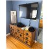Image 4 : large bedroom lot includes the wood bed frame, nightstands, seating, dresser, and decor items