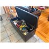 Image 1 : Black leather tufted/paneled top storage bench ottoman with Content