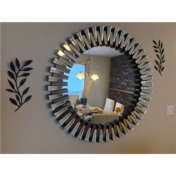 Circular Chrome Mirror with Wall Decor