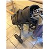 Image 3 : Group of Golf Gear - Includes golf bags, clubs, and a two-wheel pull cart