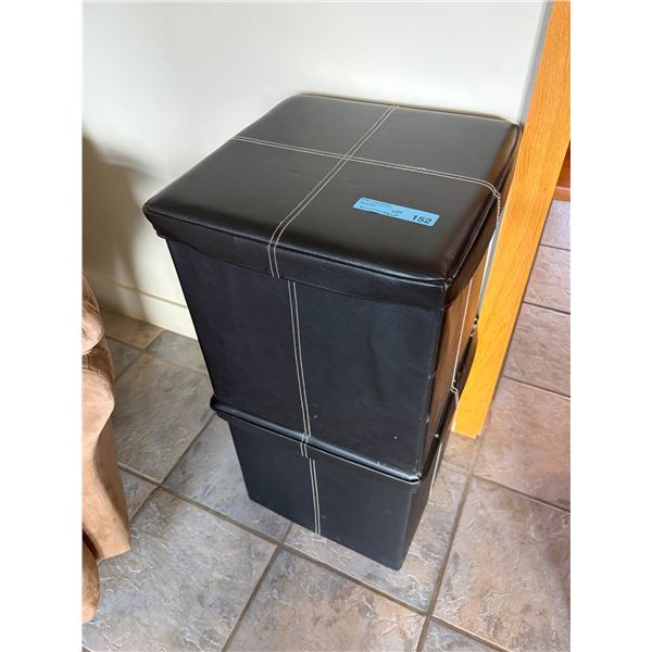 Group of 2 Black Leather Storage Bins