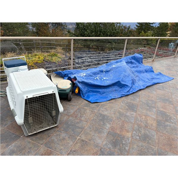 Group of Assorted Items- Includes Swimming Accessories, Pet kennel, cooler etc