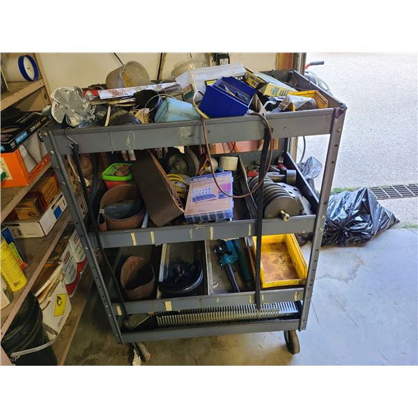 Metal Cart with Tools and Hardware