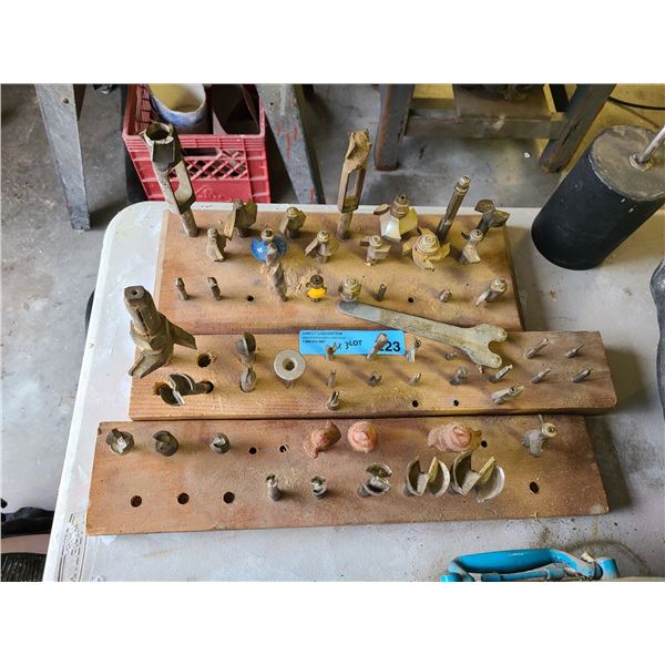 Group of wood router bits and Tools