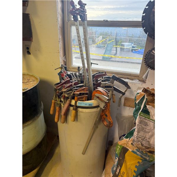 Large collection of assorted woodworking clamps and hand tools