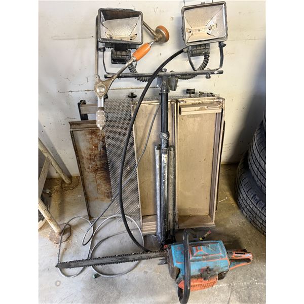 Group of Assorted Items - Includes spot light, chainsaw and more