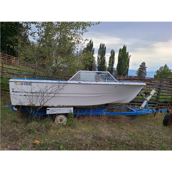 Classic 1970s fiberglass runabout project boat with trailer