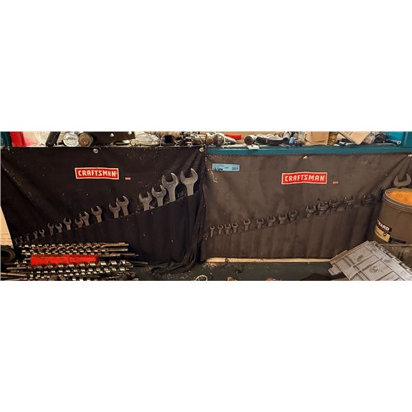 Group of 2 Craftsman wrench roll-up pouches and Drill Bits