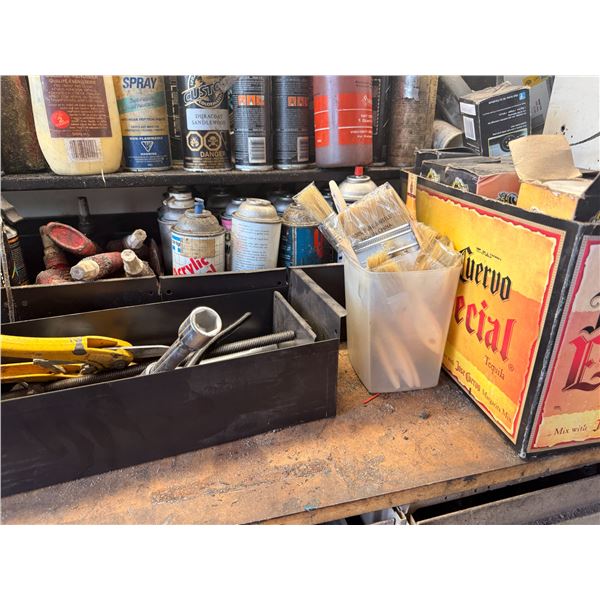 Group of Assorted tools and Spray Cans
