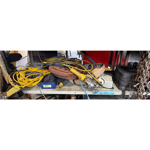 Group of Assorted tools, extension cables, strap and more