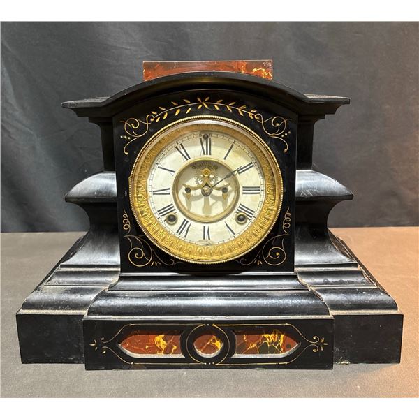 Ansonia Black Slate Mantel Clock, 1881 Patent