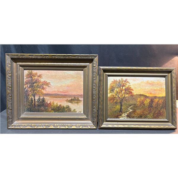 Framed Landscape Oil Paintings with Autumn and Lake Scenes