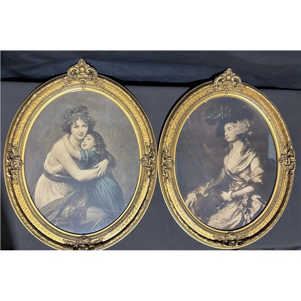 Oval Portrait Prints in Ornate Gilt Frames