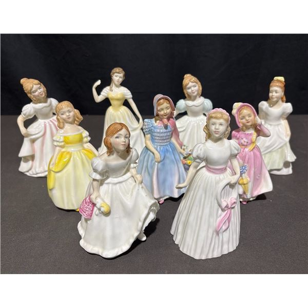 9 Royal Doulton Hand-Painted Porcelain Lady Figurines
