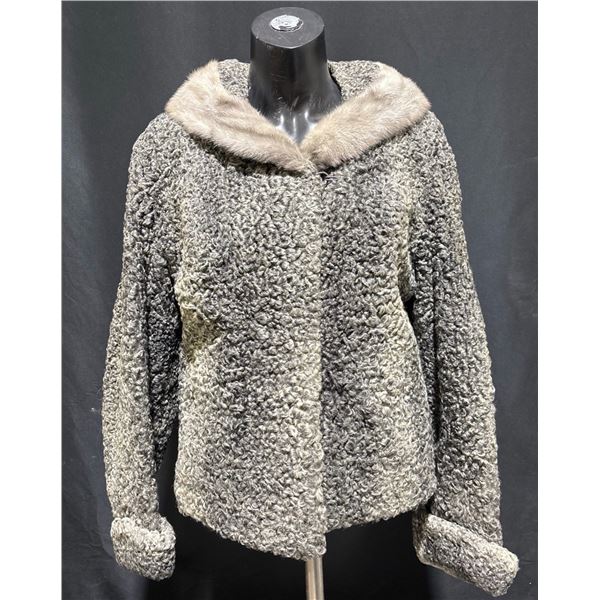 Gray Persian Lamb Fur Jacket with Light Fur Collar