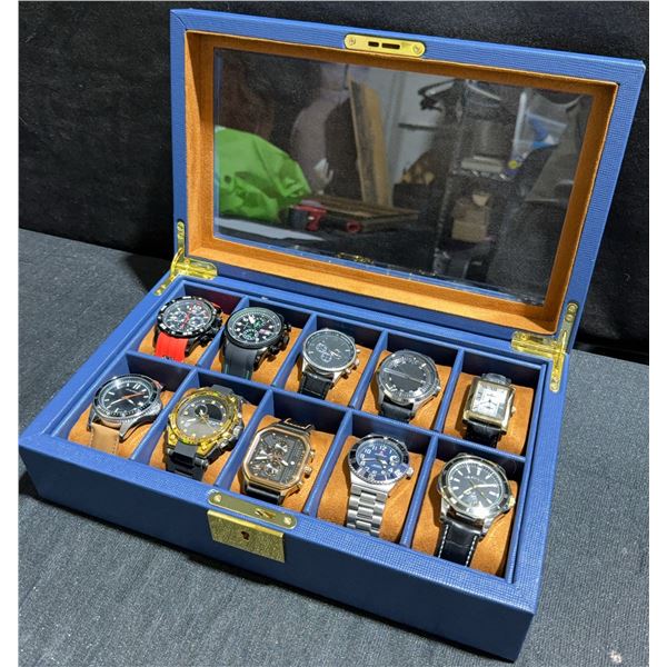 10 Assorted Men’s Quartz Watches in Blue Display Case