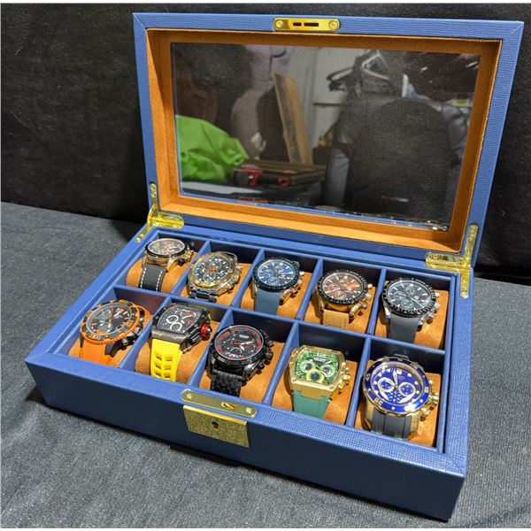 Men's Watches Lot of 10 in Blue Display Case