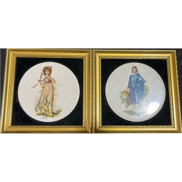 Staffordshire Ceramics "Pinkie" and "The Blue Boy" Framed Wall Plaques