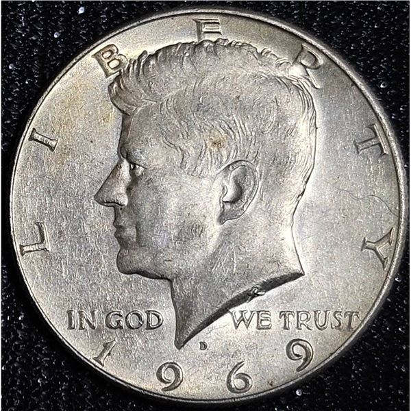 1969-D Kennedy Half Dollar Silver Coin, 40% Silver 