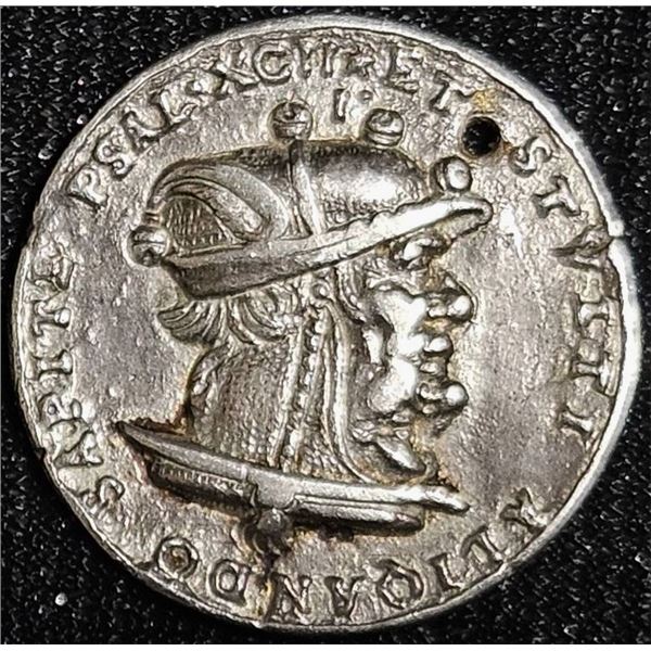 Silver 900 Coin with Classical Motifs, Pre-1900, Tested, Circular Hole