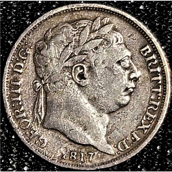 1817 Great Britain Silver Sixpence Coin, George III - .900 Silver