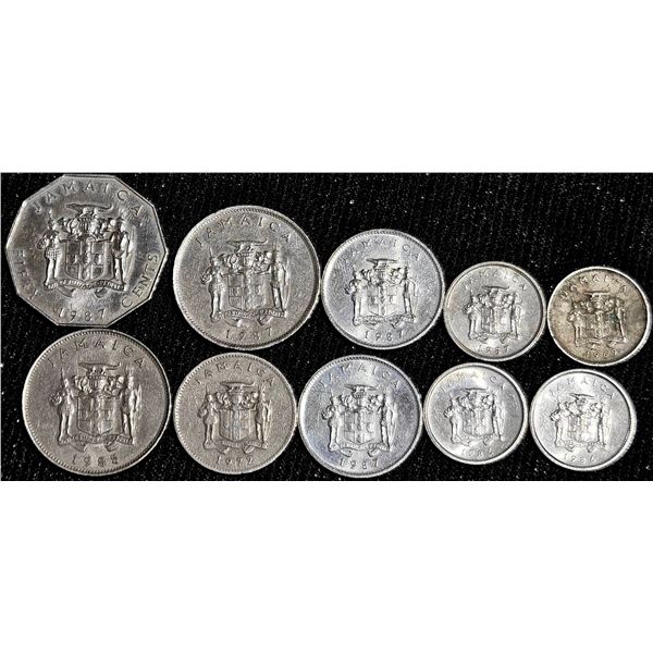 10 Jamaican Coins 1981–1988 Marcus Garvey, Food Day, Shield