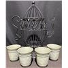 Image 1 : Decorative Wire Teapot Cage With Four Ceramic Mugs
