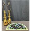 Image 1 : Brass Table Lamp Bases and Floral Stained Glass Panel