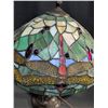 Image 2 : Stained Glass Dragonfly Table Lamp with Cast Metal Base, Tested and Working, No Bulbs Included