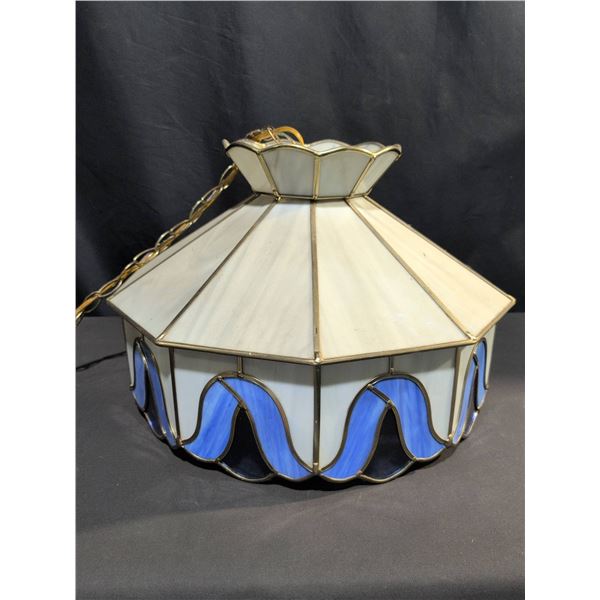 Stained Glass Hanging Pendant Lamp, White and Blue, Maximum 150W Type A Bulb