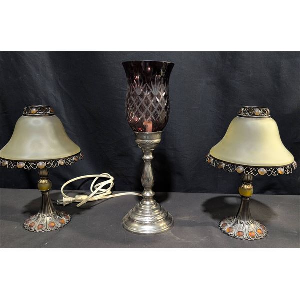 PartyLite Candle Holders with Decorative Accents and Electric Glass Lamp