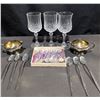 Image 1 : Crystal Glasses, Silverplate Spoons, and F.B. Rogers EPNS Silverplate Creamers