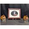Image 1 : Framed Cougar Wildlife Print and Pair of Glass and Wood Wall Sconces