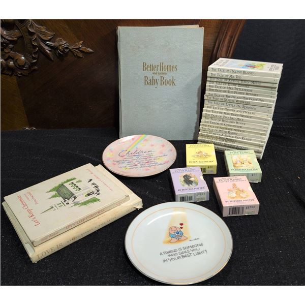 Beatrix Potter Miniature Book Sets, Porcelain Plates, Better Homes Baby Book, 2 Gift Books