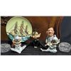 Image 1 : 6 Japan-Marked Figural Ceramic Figurines, 2 Cut Glass Dishes, Plate 5955