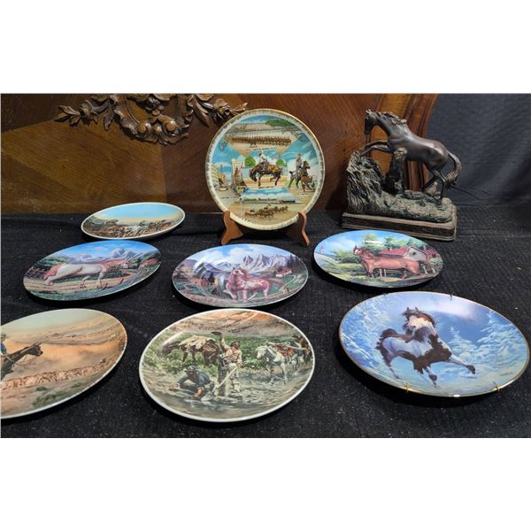 Horse-Themed Collector Plates and Calgary Stampede Plate with Horse Sculpture Assortment