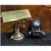 Image 1 : Brass Desk Lamp With Pull Chain and Black Rotary Wall Telephone