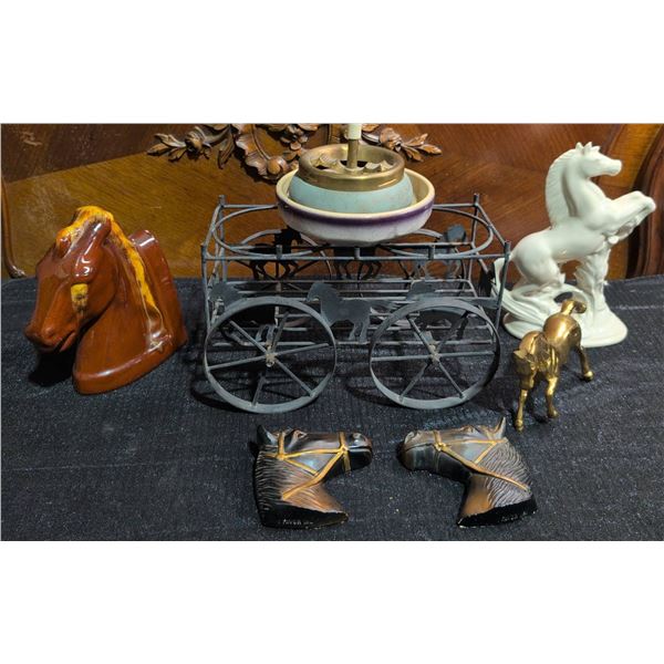 Horse Figurines, Pair of Book Ends, Medalta Ashtray, Favor Inc, Pottery Craft