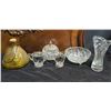 Image 1 : Glassware Lot: Amber Bee Jar, Creamer Set, Crystal Dish, Bowl, Swirl Vase
