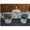 Image 3 : Glassware Lot: Amber Bee Jar, Creamer Set, Crystal Dish, Bowl, Swirl Vase