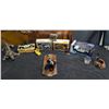 Image 1 : Lot: Diecast Vehicles, Metal Dog Box, Manual Grinder, Spur, Horse, Plastic Figures