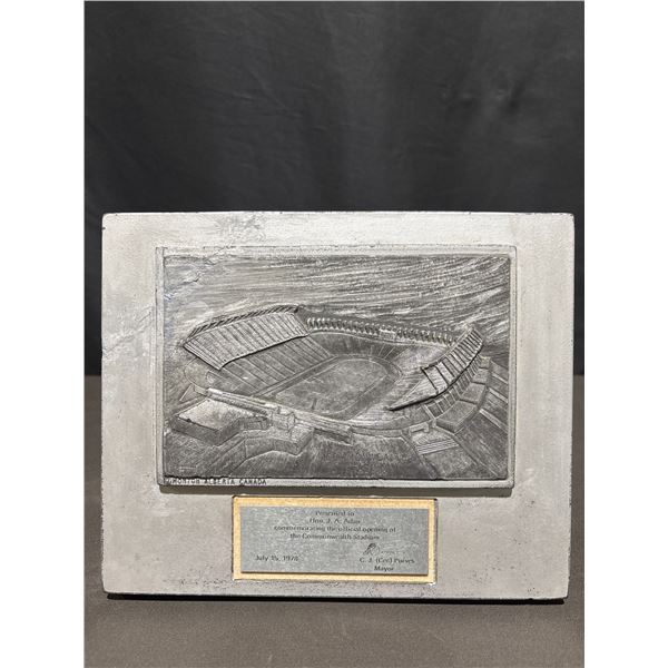 Commonwealth Stadium Edmonton Plaque Presented to Hon. J. A. Adair, July 15, 1978, 8x10 in.