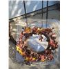 Image 3 : Wooden Magazine Rack Table, Metal Plant Stand, and Autumn Wreath Lot