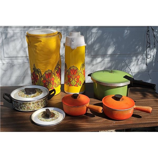 Retro Cookware and Thermos, Includes Rosed Supreme Pressure Saucepan