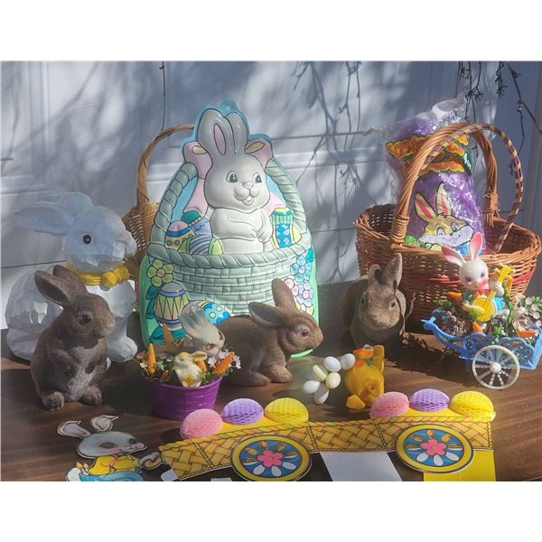 Easter Rabbits Lot Assorted Decorations and Basket
